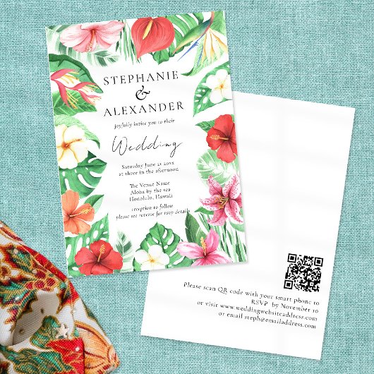 Tropisch strand Floral QR Code Weddenschap Kaart