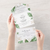 Tropisch strand Foliage & Gold Elegant Wedding All In One Uitnodiging (Afscheurbaar)