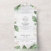 Tropisch strand Foliage & Gold Elegant Wedding All In One Uitnodiging (Binnen)