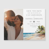 Tropisch strand foto bruiloft bewaart de datum magnetische uitnodiging (Voorkant)