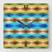 Tropisch strand gekleurde caleidoscoop Abstracte k Vierkante Klok (Voorkant)