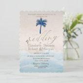 Tropisch strand glitter palm bruiloft kaart (Staand voorkant)