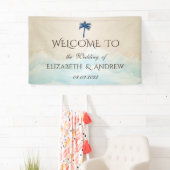 Tropisch strand glitter palm bruiloft spandoek (Insitu)
