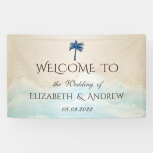 Tropisch strand glitter palm bruiloft spandoek