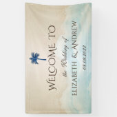 Tropisch strand glitter palm bruiloft spandoek (Verticaal)