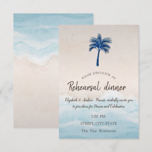 Tropisch Strand Glitter Palm Oefen Diner Kaart (Voorkant / Achterkant)