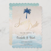 Tropisch strand Glitter Palm Save The Date (Voorkant / Achterkant)
