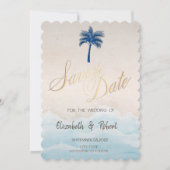 Tropisch strand Glitter Palm Save The Date (Voorkant)