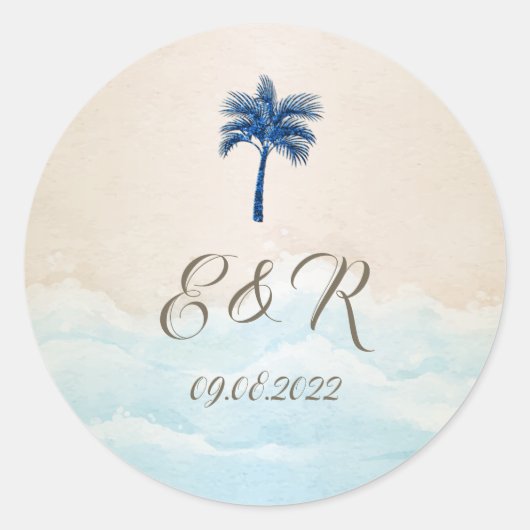 Tropisch Strand Glitterpalm Ronde Sticker (Voorkant)