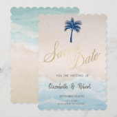 Tropisch Strand Glitterpalm Save The Date (Voorkant / Achterkant)