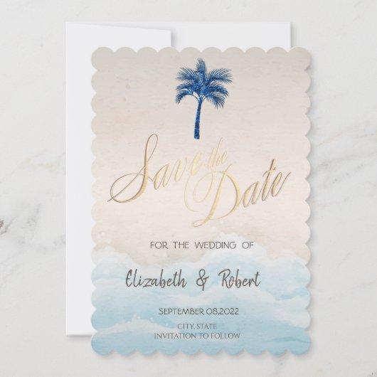Tropisch Strand Glitterpalm Save The Date (Voorkant)