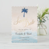 Tropisch Strand Glitterpalm Save The Date (Staand voorkant)