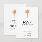 Tropisch strand gouden palmboom bestemming bruilof RSVP kaartje (Voorkant / Achterkant)