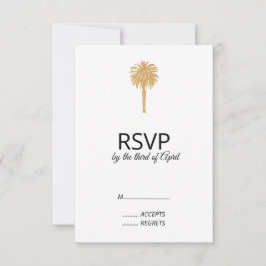 Tropisch strand gouden palmboom bestemming bruilof RSVP kaartje
