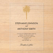 Tropisch strand goudpalm, bestemming bruiloft acryl uitnodigingen (Voorkant)