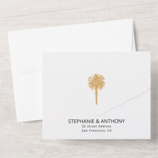Tropisch strand goudpalm, bestemming bruiloft all in one uitnodiging (Achterkant)