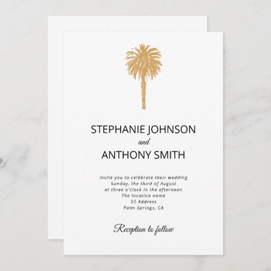 Tropisch strand goudpalm, bestemming bruiloft kaart (Voorkant / Achterkant)