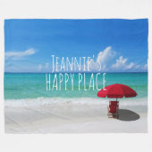 Tropisch strand Happy Place Jouw naam Red umbrella Fleece Deken (Voorkant (Horizontaal))