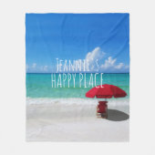 Tropisch strand Happy Place Jouw naam Red umbrella Fleece Deken (Voorkant)