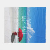 Tropisch strand Happy Place Jouw naam Red umbrella Fleece Deken (Voorkant (Horizontaal))