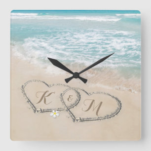 Tropisch strand hart kust monogram vierkante klok