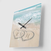 Tropisch strand hart kust monogram vierkante klok (Hoek)