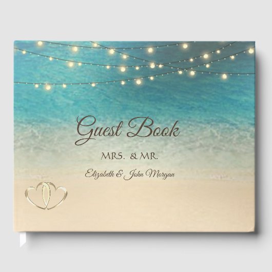 Tropisch Strand Hartjes Bruiloft Gastenboek (Voorkant)