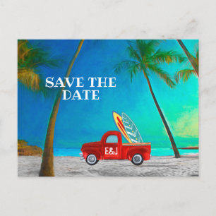 Tropisch strand Hawaii palm Surfboards Red Truck Briefkaart