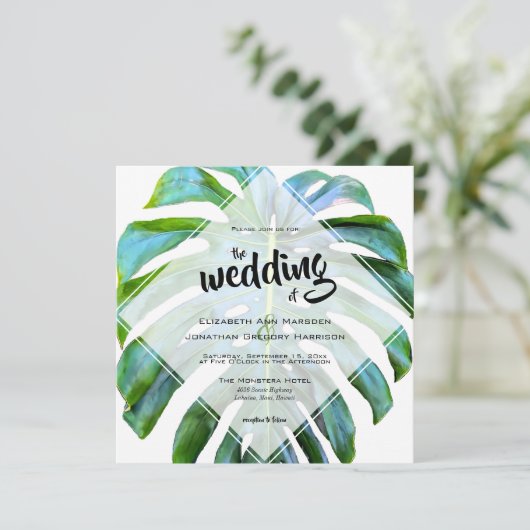 Tropisch strand Hawaii Weddenschap Monstera Leaf Kaart (Staand voorkant)