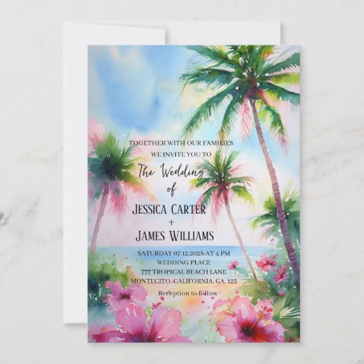 Tropisch strand Hawaiian Hibiscus bruiloft Kaart (Voorkant)