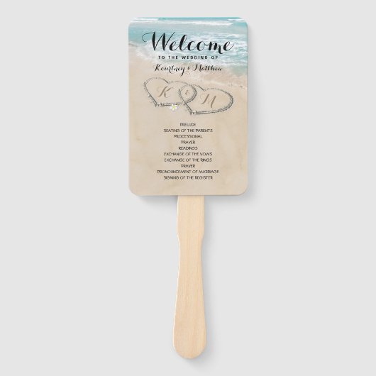 Tropisch  strand - Heart Shore Weddenprogramma Handwaaier (Voorkant)