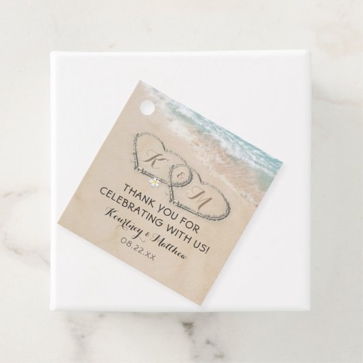 Tropisch strand Heart Shore Weddenschap Bedankjes Labels (In situ)