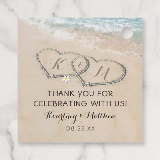 Tropisch  strand Heart Shore Weddenschap Bedankjes Labels (Achterkant)