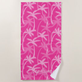 Tropisch strand hete roze palmboom met monogram strandlaken