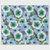 Tropisch strand Hibiscus - blauw en groen Cadeaupapier (Vlak)