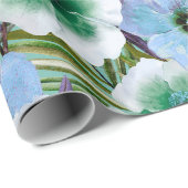 Tropisch strand Hibiscus - blauw en groen Cadeaupapier (Rol Hoek)