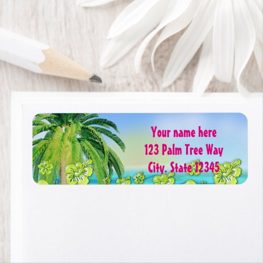 Tropisch strand Hibiscus Luau Adres label (Insitu)