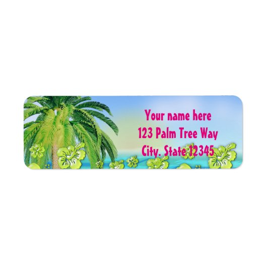 Tropisch strand Hibiscus Luau Adres label (Voorkant)