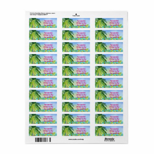 Tropisch strand Hibiscus Luau Adres label (Full Sheet)