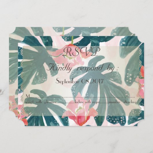 Tropisch strand Hibiscus palmenbladeren RSVP Kaart (Voorkant / Achterkant)