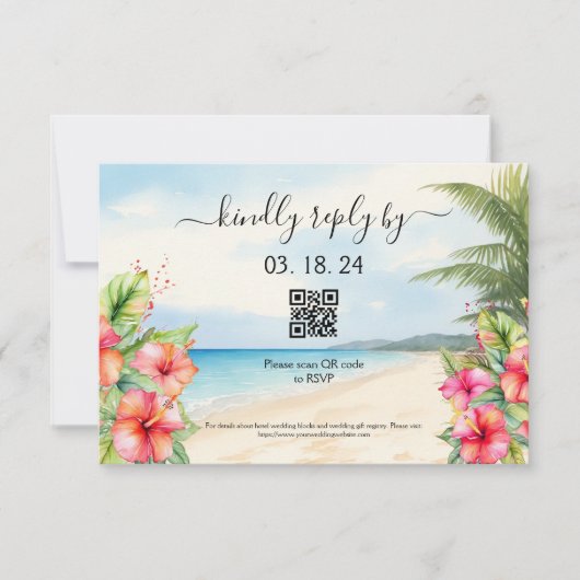 Tropisch strand Hibiscus RSVP Kaartje (Voorkant)