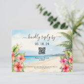 Tropisch strand Hibiscus RSVP Kaartje (Staand voorkant)