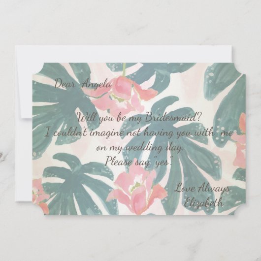 Tropisch strand hibiscusPalmbladeren Bruidsmeisje  Kaart (Achterkant)