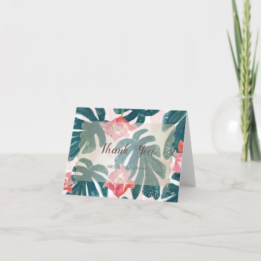 Tropisch strand Hibiskus Palm Leaves Bedankkaart (Voorkant)