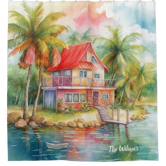 Tropisch strand House Douchegordijn (Voorkant)