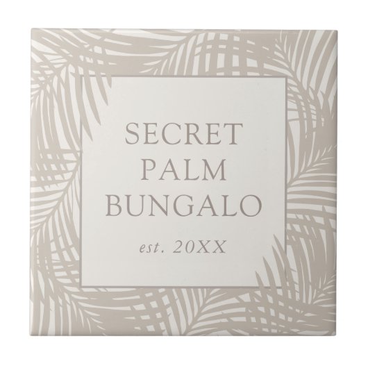 Tropisch strand House Taupe Palm Pattern Tegeltje (Voorkant)