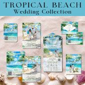 Tropisch Strand Huwelijk QR Code Aqua All In One Uitnodiging