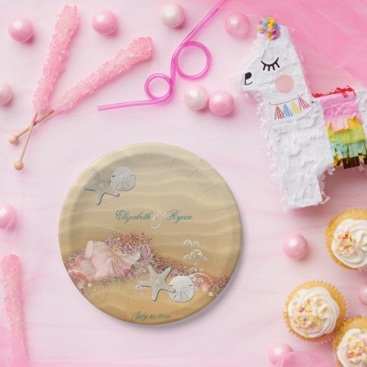 Tropisch, Strand Huwelijk, Zeester, Kant, Parels, Papieren Bordje (Feest)