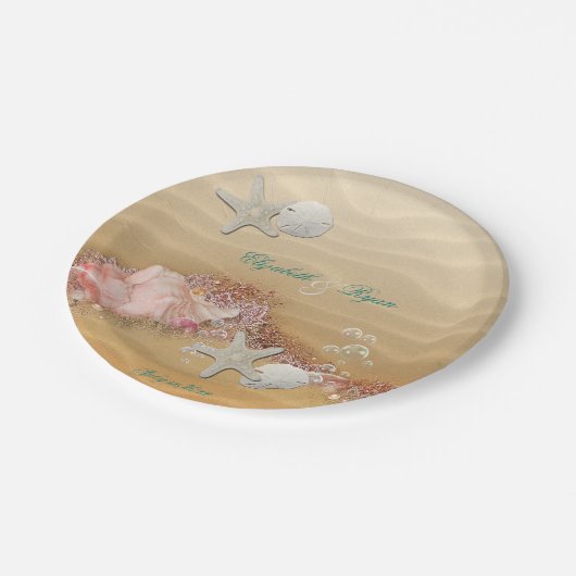 Tropisch, Strand Huwelijk, Zeester, Kant, Parels, Papieren Bordje (Gekanteld)