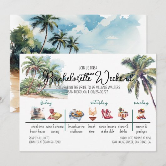 Tropisch Strand I Bachelorette Weekend Itinerarium Kaart (Voorkant / Achterkant)